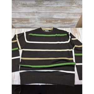 South Pole Mens Striped Long Sleeve Crew Neck Sweater Size M Brown Green Tan